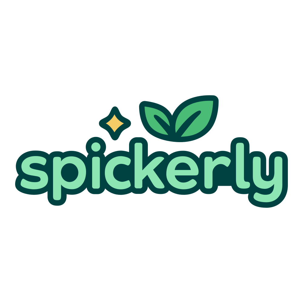 Spickerly – grüner Schriftzug mit Blättern